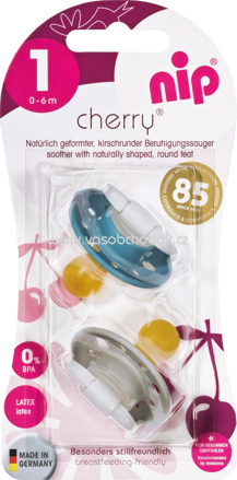 Nip Schnuller Cherry aus Latex, Größe 1, 0-6 Monate, blau/grau, 2 St