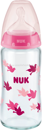 Nuk Babyflasche aus Glas First Choice+ Temp. Control, pink, Gr. 1, 0-6 Monate, 240 ml, 1 St