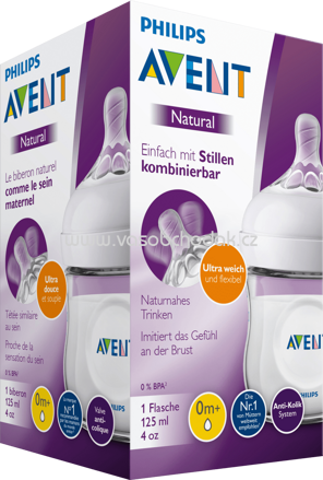 Philips AVENT Flasche Natural 2.0 mit Silikonsauger, ab 0+ Monate, 125 ml, 1 St