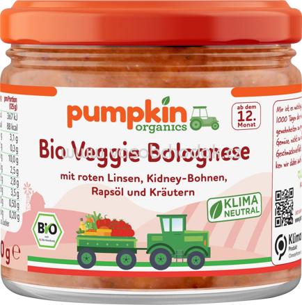 Pumpkin Organics Bio Veggie Bolognese, ab 1 Jahr, 250g