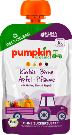 Pumpkin Organics Quetschie mit Kürbis, Birne, Apfel, Pflaume, ab dem 8. Monat, 100g