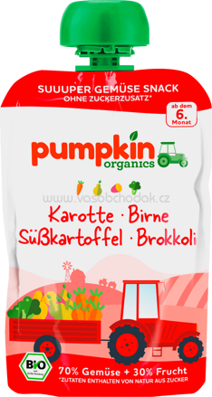 Pumpkin Organic Quetschie Karotte, Birne, Süßkartoffel, Brokkoli, ab dem 6. Monat, 100g