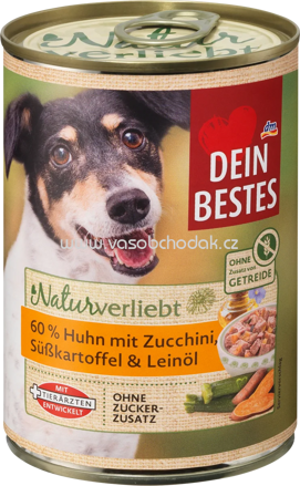Dein Bestes Nassfutter Hund Naturverliebt 60% Huhn mit Zucchini, Süßkartoffel & Leinöl, 400g