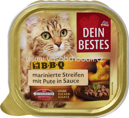 Dein Bestes BBQ Nassfutter für Katzen, marinierte Streifen mit Pute, in Sauce, 100 g