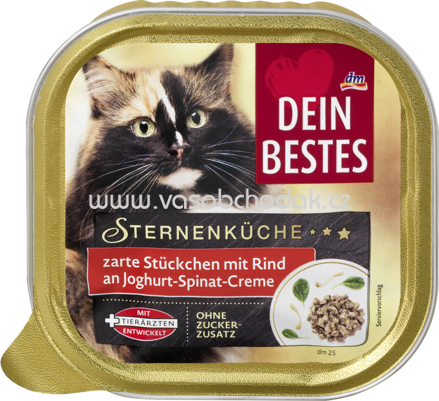 Dein Bestes Nassfutter für Katze, Sterneküche Rind an Joghurt-Spinat-Creme, 100 g