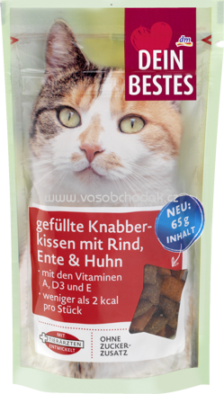 Dein Bestes Snack für Katzen, gefüllte Knabberkissen mit Rind, Ente & Huhn, 65 g