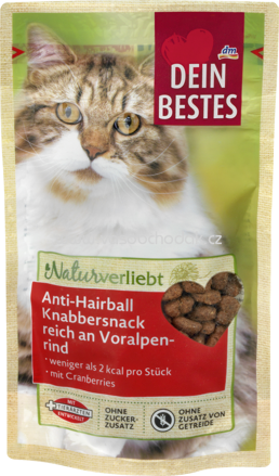 Dein Bestes Snack für Katzen, Naturverliebt, Anti-Hairball Knabbersnack, reich an Voralpenrind & mit Cranberries, 50 g