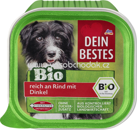 Dein Bestes Bio Nassfutter für Hunde, reich an Rind mit Dinkel, 150 g