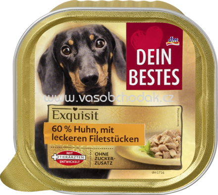 Dein Bestes Nassfutter für Hunde, Exquisit, 60 % Huhn mit leckeren Filetstücken, 300 g