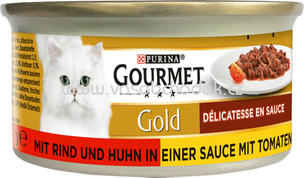 Purina Gourmet Gold Délicatesse en Sauce mit Rind und Huhn in einer Sauce mit Tomaten, 85g