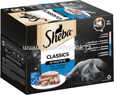 Sheba Portionsbeutel Classic in Pastete Fisch Variation, 12x85g